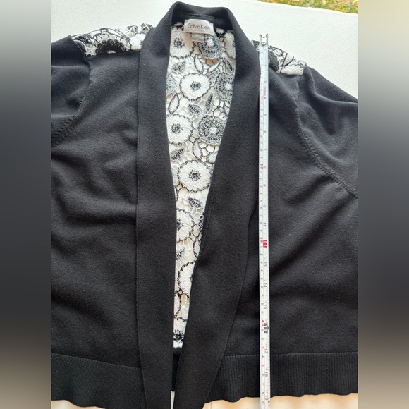 Calvin Klein Black Embroidery Floral Open Front Cardigan - Picture 8 of 9